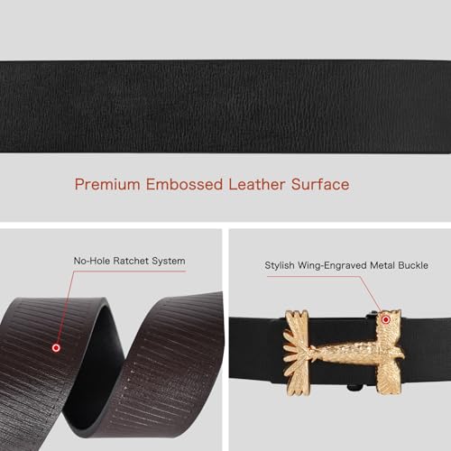 Image of Aurolran Men&Womens Leather Dress Belt Business Automatic Buckle Belt Color-Black Silver Gold