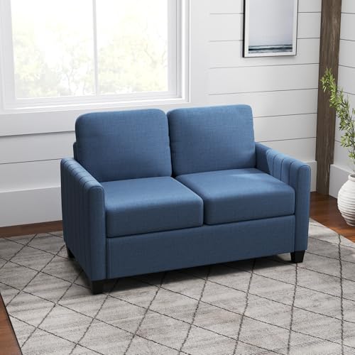 HOMCOM 2 Seater Sofa, Channel Tufted Modern Fabric Couch, Comfy Upholstered Small Sofa Loveseat with Spring Cushion, Back Pillow, for Living Room, Bedroom, Office, Blue - Image 8