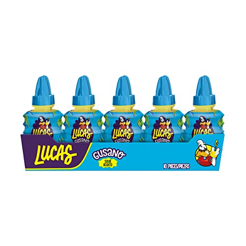 Lucas Gusano Green Apple Flavored Liquid Sour Candy, 1.26oz - 10 Pieces Pack for Treats, Fruit, Snack, Parties, Piñatas