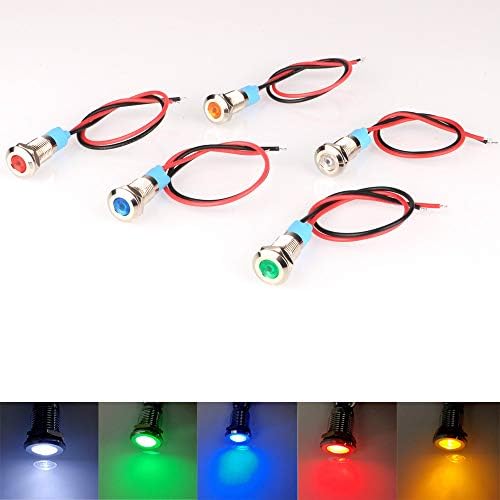 Gebildet 5Pcs 8mm 110V-220V AC LED Metal Indicator Light Waterproof Signal Lamp (Green Orange Red Blue White 5Pcs)