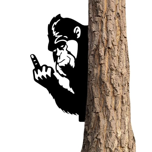 ESTART Peaking a Boo Flipping Off Bigfoot Animal Metal Sign Art Ornament, Animal Peeping Around Signs Corner Tree Garden Fence Farmhouse Outdoor Home Decoration
