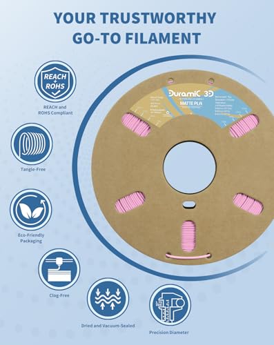 Image of DURAMIC 3D Matte PLA Filament 1.75mm Pink, 1kg Cardboard Spool Matte Finish 3D Printer Filament PLA 1.75mm Dimensional Accuracy 99% + /- 0.03 mm, Printing with FDM 3D Printer, Easy to Remove Support