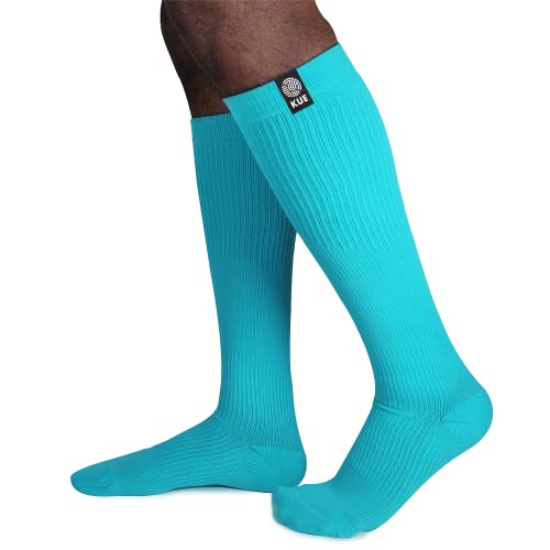 Image of KUE Compression Socks for Men & Women | Medical & Sports Support | Improves Blood Circulation, Joint Pain Relief | UV Sun Protection, Moisture-Wicking | Running, Football & Gym (Blue, M, 1 Pair)
