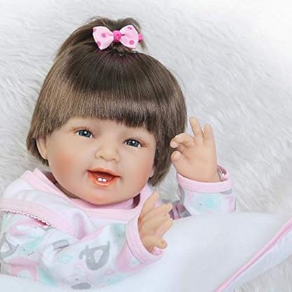 THj 22 Zoll realistische lächelnde Silikon wiedergeborene Babypuppen Rosa Elefant gewichteter Stoffkörper Neugeborene… – Bild 6