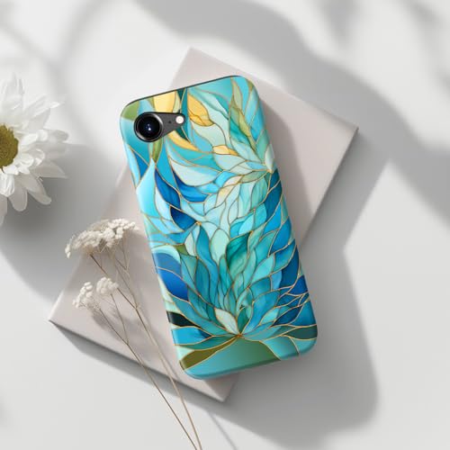 Image of Goodon for iPhone 16e Case Cute - Wireless Charging Compatible - Dual-Layer Hard Shell + Silicone Cover - Protective Phone Case with Trendy Designs for Women - Blue Leaves Flower
