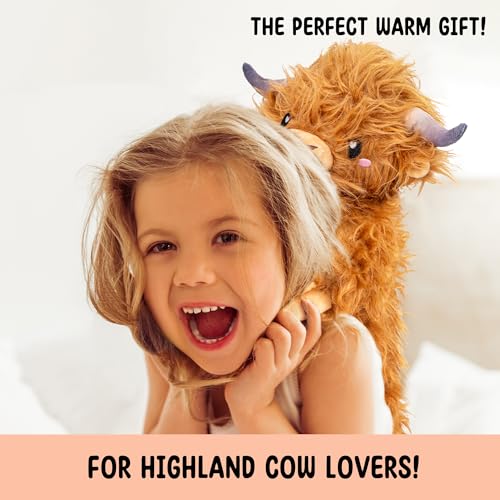 Image of Brown Highland Cow Microwavable & Weighted Stuffed Animals - Unscented Heatable Plush Doll, Cute Cow Plush Toys Gifts for Girls Boys and Kids, Happy Fuel