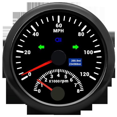 85mm �{�[�g �}���� GPS �X�s�[�h���[�^�[ �Q�[�W 0-120MPH 0-8000RPM 2 in 1 �ԗp�^�R���[�^�[ �E�B���J�[���C�g�t�� �ԐF LED �o�b�N���C�g 12V 24V(120MPH-8000RPM BN)