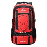 PORRASSO 75L Wanderrucksack Wasserdichter Rucksack Reiserucksack Trekkingrucksack Hiking Backpack für Damen Herren Camping Klettern Reisen Sport Rot