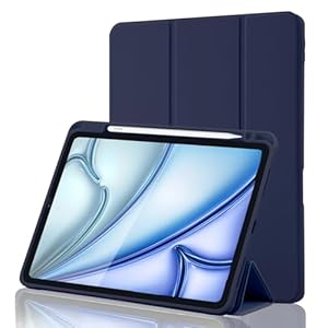 Hülle für iPad Air 11 Zoll M4 2026/M3 2025/M2 2024, iPad Air 5/4 2022/2020 10, 9 Zoll mit Stifthalter, Magnet-Trifold Hülle mit iPencil 2. Gen Aufladen, Auto Schlafen/Wachen, TPU Schutz, Dunkelblau