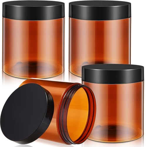 Image of Patelai 4 Pcs Plastic Jars Wide Mouth with Lids,16 Ounce,Amber