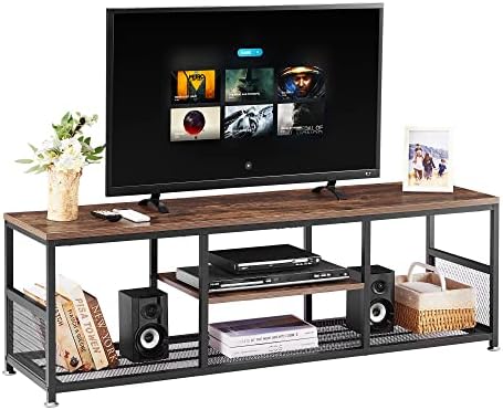VECELO TV Stand up to 55 Inches Entertainment Center Media Console Open Storage, Industrial Coffee Table with Metal Frame for Living Room and Bedroom, 47 Inch, Rustic Brown+black