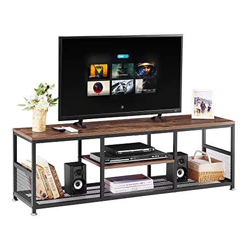 Vecelo Tv Stand Up To 55 Inches Entertainment Center Media Console Open Storage, Industrial Coffee Table With Metal Frame For Living Room And Bedroom, 47 Inch, Rustic Brown+Black #TOP23