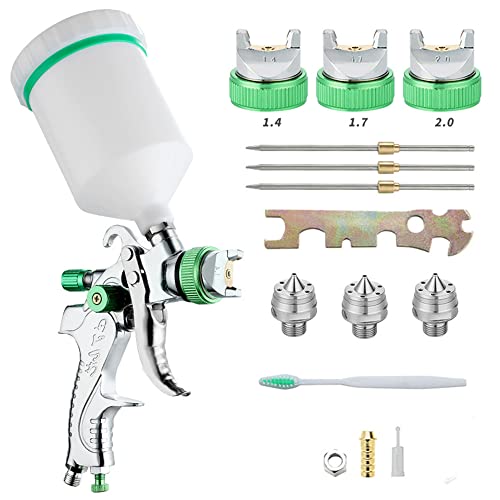 TOOSOAR HVLP Pistola Pintura,Pistola Pintura Compresor,Pistola para Pintar,con 3 Boquillas 1,4 mm 1,7 mm 2,0 mm,Boquilla de Acero Inoxidable,Capacidad de 600 ml,Pistola para Pintar Paredes y techos Cover