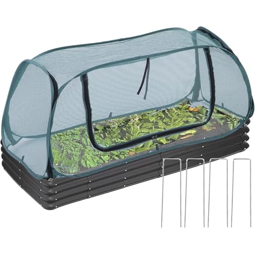 Bingche for Raised Bed Garden Cover with Sturdy PVC and Mesh Protection Kit for Plant Care and Year Round Use on Patios(Green)