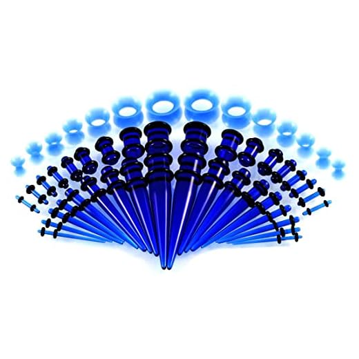 Huacan Dehnstäbe Set Tunnel 1.6-10mm Dehnset Acryl Dehnstab Taper Dehnungstäbe Silikon Ohr Tunnels 3mm 4mm 5mm 6mm 8mm 10mm 12mm Plugs 50 Stück Schwarz Blau Türkis Weiß Klar Expander Damen Herren