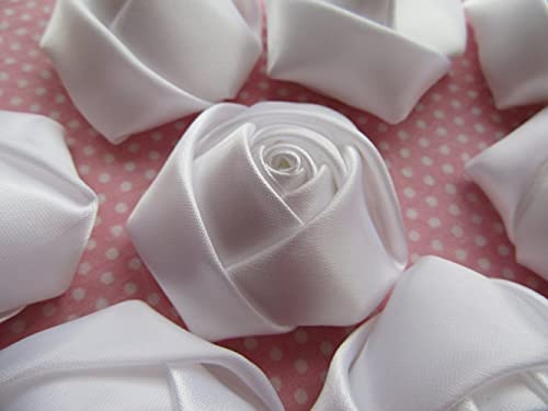 Yycraft Pack Of 20 Satin Rose 2" Craft Wedding Bride Bouquet Rose Ribbon Flower-White #TOP1