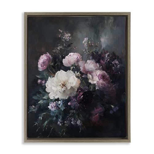 Vintage Dark Blossoms Floral, 17 x 21 Inch Canvas in Floater Frame