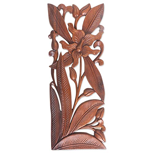 Novica Handmade Wood Relief Panel Balinese Orchid Wall Brown Indonesia Decor Panels Floral 'Orchid Charm' #TOP16