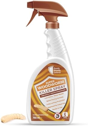 Woodworm Killer Spray 750ml: Protection Against Beetles & Termites, Safe for Indoor Use, VOC-Free with Permethrin, Easy Application & Clean-up, Lasts 5 Years