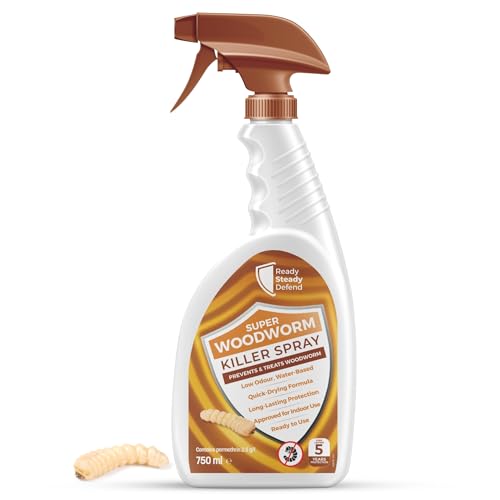 Woodworm Killer Spray 750ml: Protection Against Beetles & Termites Safe for Indoor Use VOC-Free with Permethrin Easy Application & Clean-up Lasts 5 Years