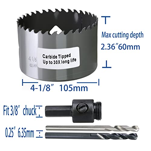 4-1/8” 105Mm Carbide Hole Saw 2.36” Deep Cutting For Hardwood, Mdf, Fiberglass, Nail Embedded Wood, Non-Ferrous Metal, Concrete Block, Air Brick #TOP5