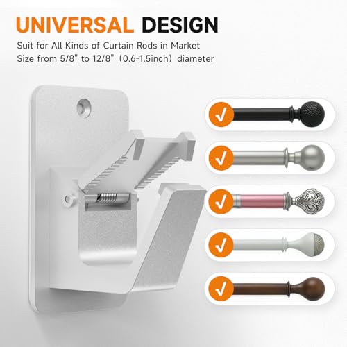 Universal Curtain Rod Holders, No Drill Curtain Rod Brackets, Self 3M Adhesive Curtain Rod Brackets Up to 30 LB, Nail Free Curtain Rod Hooks for Bathroom, Bedroom, Livingroom, Kitchen (8PC, Silver) - Image 2