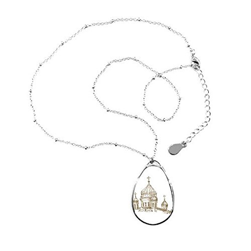 Collier pendentif teardrop illustration paysage de ville dessin église