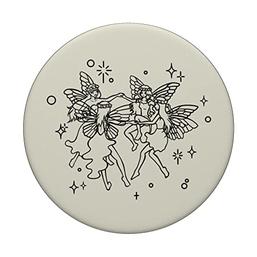Coquette Fairies doing Round Dance PopSockets Swappable PopGrip, Black - Image 3