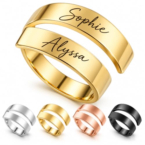Personalisierter Damen offener Ring mit 2 Namen Buchstabe Gravur...