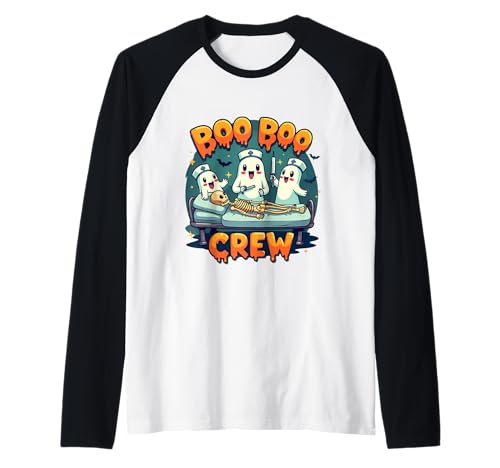 Disfraces divertidos de enfermería de Halloween Ghost Nurse Boo Boo Crew Camiseta Manga Raglan
