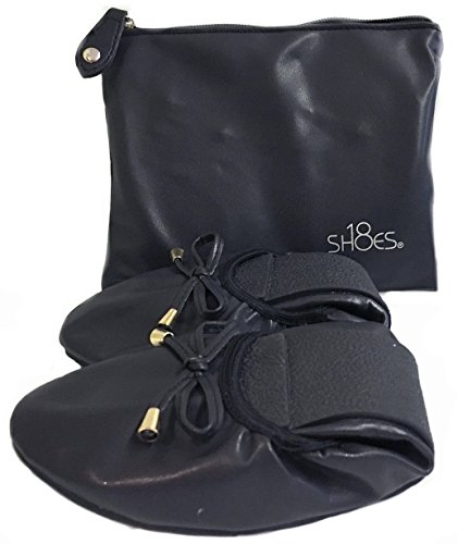 Shoes8teen Womens Foldable Ballerina Ballet Flats W/Bow 15 Colors (Large 9/10, Navy 1180)