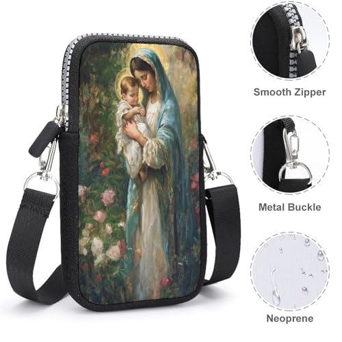 Beautiful Virgin Mary Wearing Headscarf Crossbody Mobile Phone Bag Smartphone Bag With Adjustable Strap4