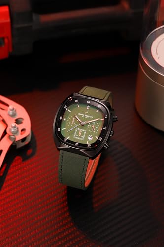 Image of Daniel Hechter Paris Bercy Collection Analog Quartz Watch for Men with Square Dial, Multifunction Sub-Dials, Date Display, Crystal Hour Markers and Leather Strap - DHM1001