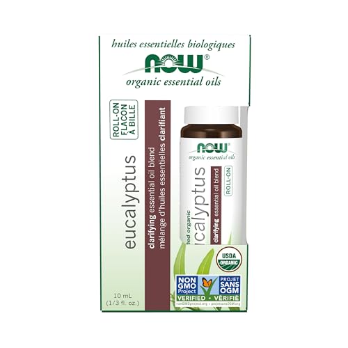 NOW Foods Essential Oils, Eucalyptus Roll-On, Certified Organic, Clarifying Blend, Steam Distilled, Topical Aromatherapy, 10-mL