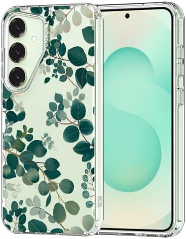 MOSNOVO Case for Samsung Galaxy S25 / Galaxy S24, [Buffertech 6.6ft Military-Grade Drop Protection] [Anti Peel Off Tech] Clear TPU Bumper Phone Case Cover Design - Eucalyptus