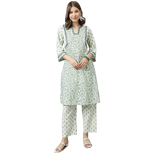 Image of FIORRA Womens Cotton Printed Kurta Pant Set