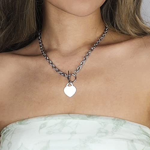 Heart Toggle Necklace Silver Stainless Steel Pendant Choker Charm Necklaces Cable Chain Jewelry for Women4