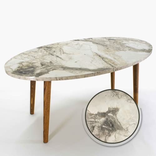 Coffee Table,Modern Style Round Coffee Table For Living Room,Modern Oval-Round Side Table,Coffee Tables For Living Room,Accent Table,Center Table For Living Room,Sofa Table (White Marble) #TOP4