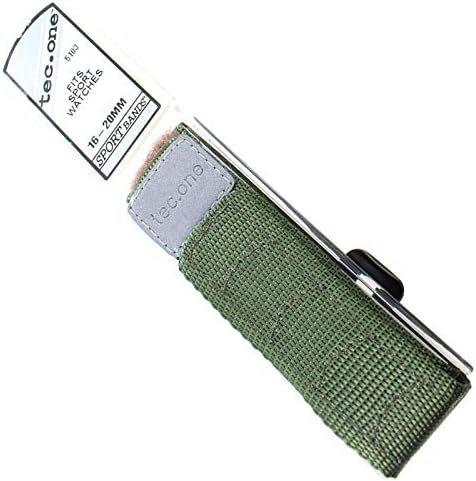 16-20mm Tec One Olive Nylon Sport Wrap Hook & Loop Mens Watch Band 5103