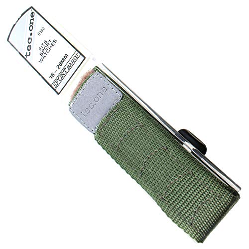 16-20mm Tec One Olive Nylon Sport Wrap Hook & Loop Mens Watch Band 5103