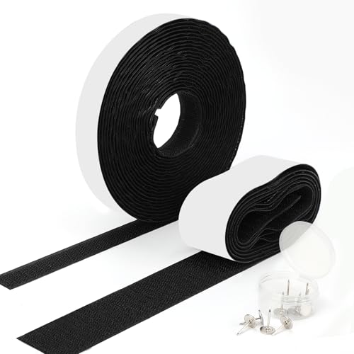 MAGZO Hook&Loop Strips for Magnetic Thermal Insulated Door Curtain Self-Adhesive, 2 Rolls Screen Door Fastener with 10PCS Longer Pushpins (1.5 Inch x 4.9 Feet/ 0.7 Inch x 21 Feet)