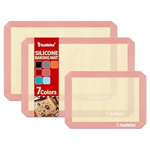 Katbite silicone baking mat colorful collection set of 3 2 half sheets mats 11 58 x 16 12 1 quarter baking sheet reusable nonstick bakeware mats for cookies macarons bread pink  urban country home decor