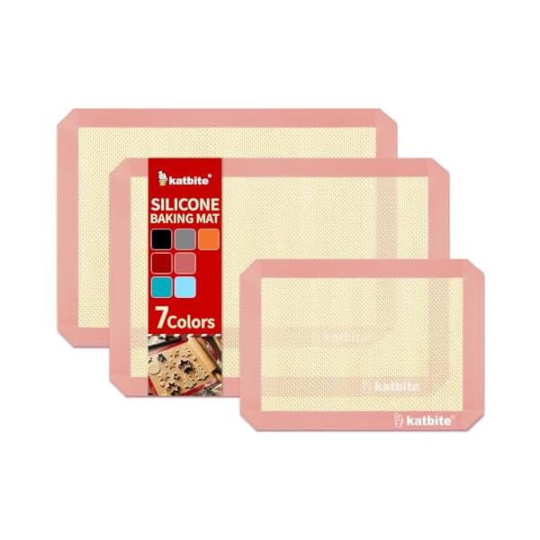 Katbite silicone baking mat colorful collection set of 3 2 half sheets mats 11 58 x 16 12 1 quarter baking sheet reusable nonstick bakeware mats for cookies macarons bread pink  urban country home decor