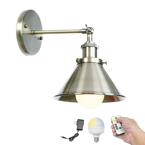 Image of Kiven Battery Operated Wall Sconces 1-Light,Vintage Wall Lights with Rechargeable Bulb,Dimmable Wall Lighting Fixtures for Painting Bedside Vanity Desk, Bronze Finish