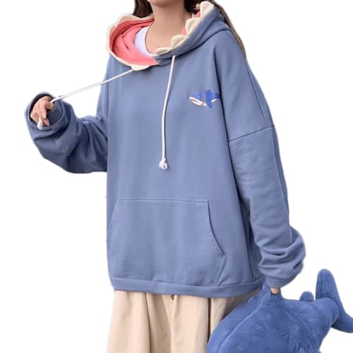 Aobiono Women Men Kawaii Shark Hoodie Anime Aesthetic Cute Japanese Korea Y2K Harajuku Preppy Sweatshirt Long Sleeve Pullover