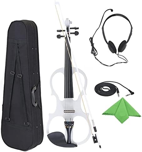 YYHYH Electric Violin 4/4 Full Size Silent Solid Wood Electric Violin Maple Body Ebony Fingerboard Pegs with Violin Accessories (Color : White)