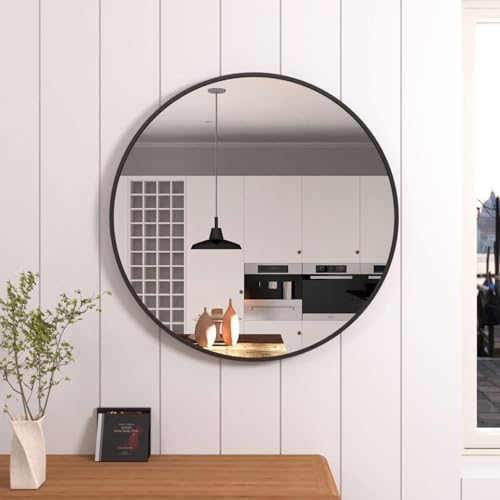 Image of The Arts Box Round Decorative Wall Mirror | Metal Finish Frame with Timeless Design for Bathroom, Living Room, Bedroom, Vanity Mirror (Black 20 Inch)