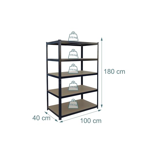 Miniatura 3 de Relaxdays Estantería De Carga Pesada 180x100x40 Cm, 875 Kg, 5 Estantes, Montaje Sin Tornillos, Negro Marrón