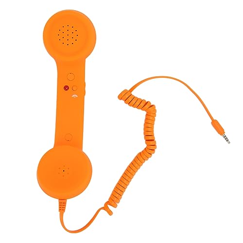 Ejoyous Kabelgebundene Telefonhörer, Drahtgebundene Handyhörer Fest verdrahtete Mobiltelefonhörer mit 3.5mm Klinkenstecker 9ft spiralförmigem Kabel, für Smartphones und Computer (ORANGE)