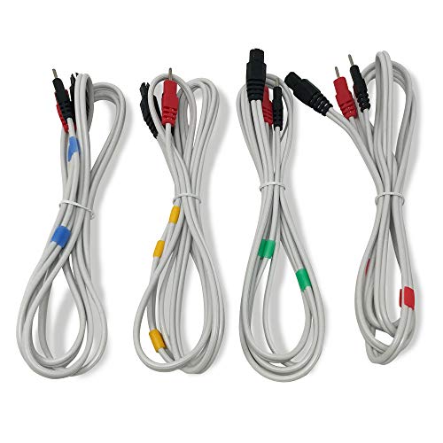 Image of Discount TENS Brand - Lead Wires Compatible with Compex, 2mm Pin, 4 Pack | Molded strain-relief sleeves, durable flexible insulated cable resists kinking and breakage, connects 2 electrodes per wire